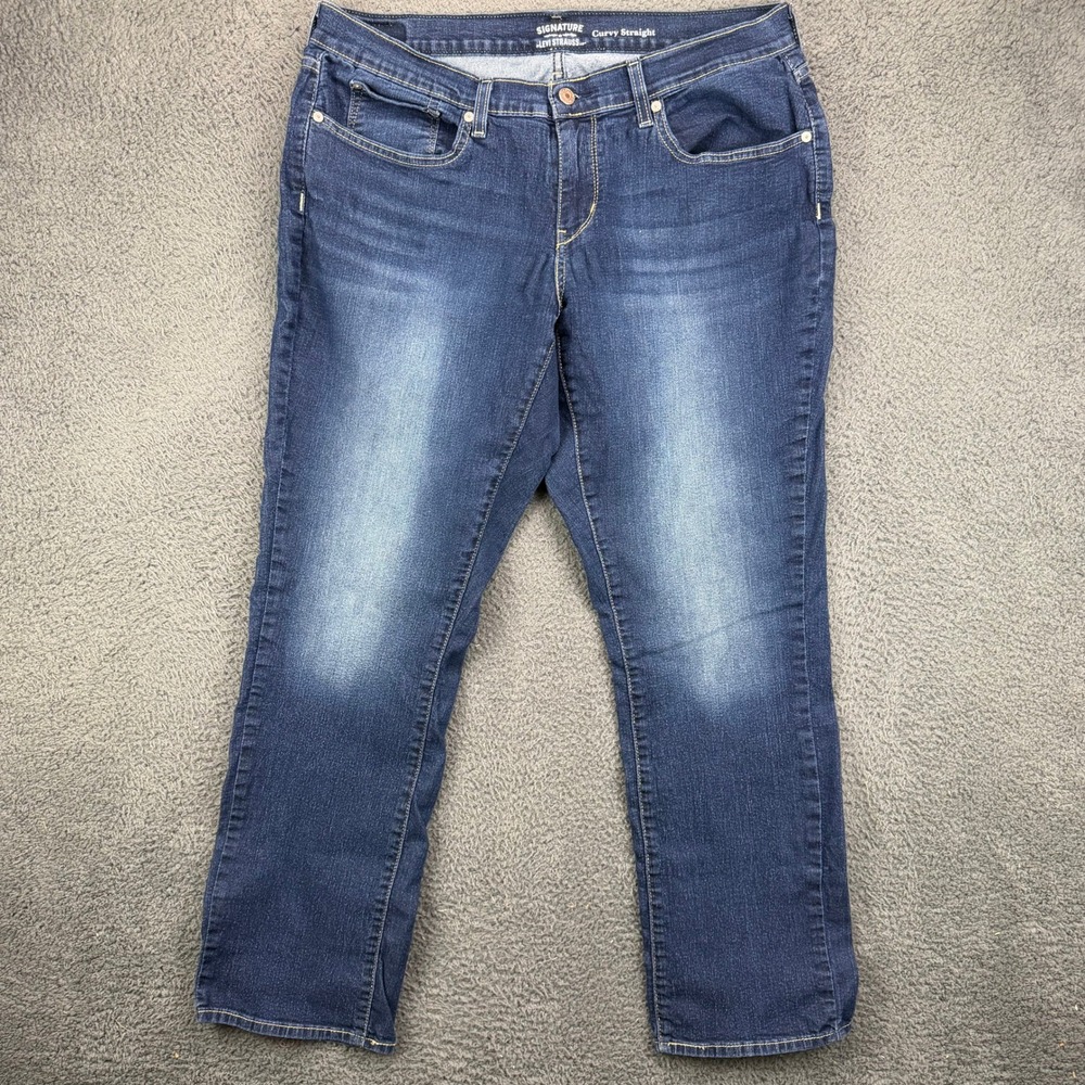 Signature by Levi Strauss Curvy Straight Jeans Womens 18M W34 L32 Dark Wash Blue